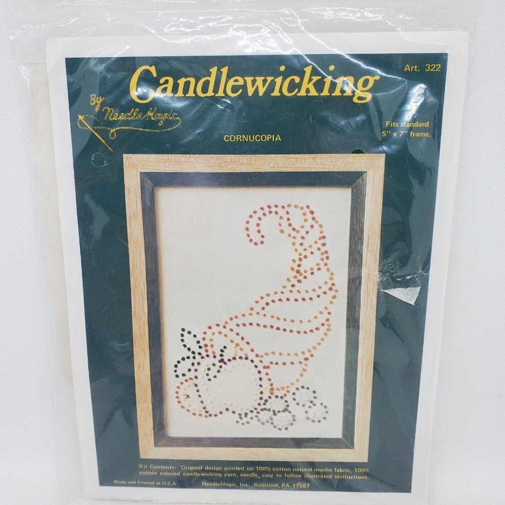 NeedleMagic Candlewicking Kit Cornucopia 322 Vintage 1970s Unopened NOS 5 x 7"